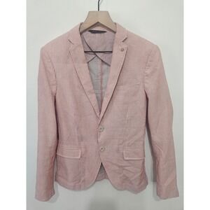 Zara Man Red White Seersucker Striped Blazer Jacket Cotton 40R